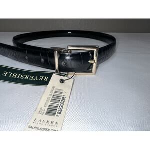 Ralph Lauren Small S Black Silver Tone Women's Croc Embossed Belt Reversible
